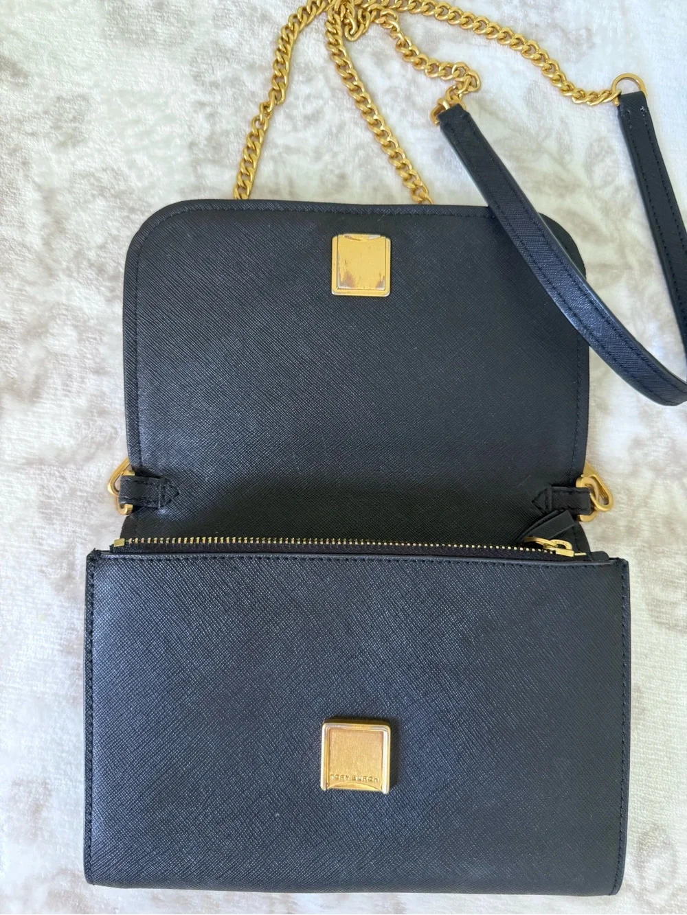 Tory Burch Emerson Chain Wallet Saffiano Leather Crossbody Bag - Black